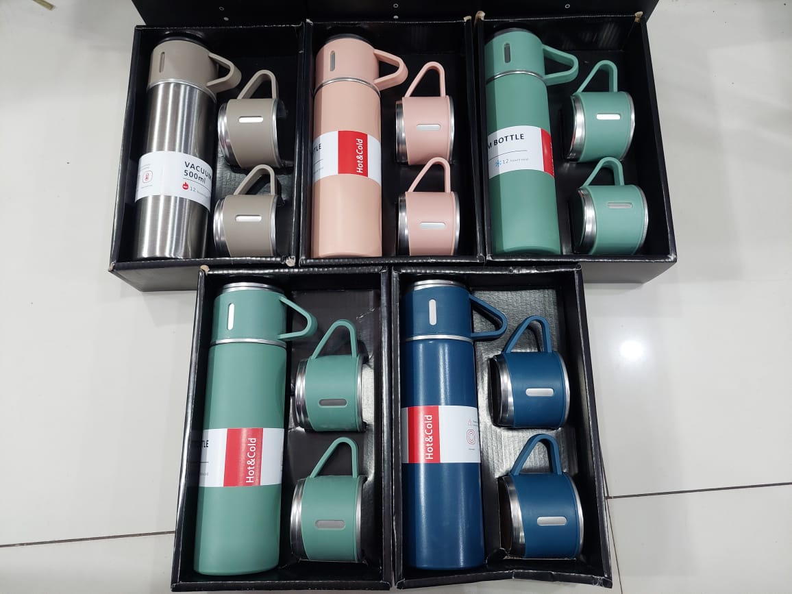 3 In 1 Vacuum Insulated Thermal Flask Set With Cup Set